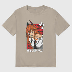 Футболка оверсайз мужская Человек-бензопила Пауэр с рогами, цвет: миндальный