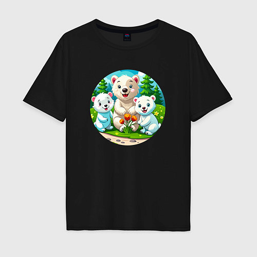 Мужская футболка оверсайз Белые медведи летом / Черный – фото 1