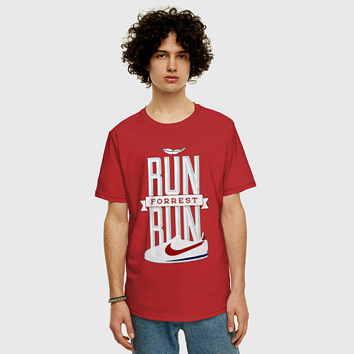 Мужская футболка оверсайз Forrest Gump - run Forrest run / Красный – фото 3