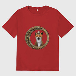 Футболка оверсайз мужская Стимпанк лис в рамке, цвет: красный