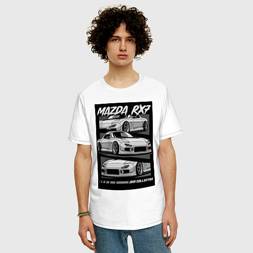 Мужская футболка оверсайз Mazda rx-7 JDM авто / Белый – фото 3
