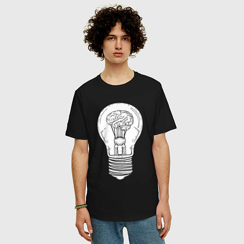 Мужская футболка оверсайз Мозг и лампочка / Черный – фото 3