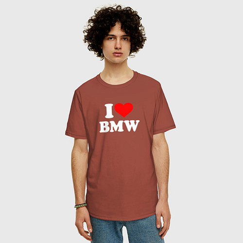 Мужская футболка оверсайз I love my BMW / Кирпичный – фото 3