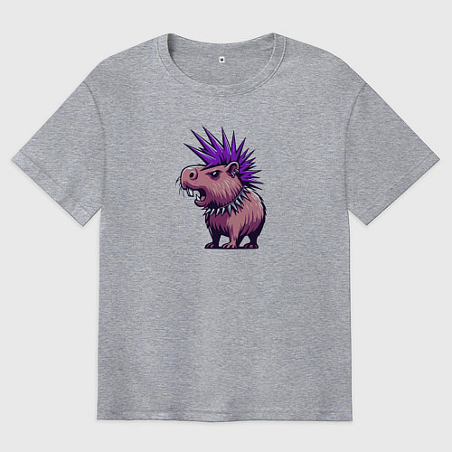 Мужская футболка оверсайз Суровая панк капибара / Меланж – фото 1