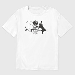 Футболка оверсайз мужская Баскетбольный кот, цвет: белый