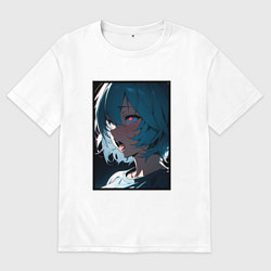 Футболка оверсайз мужская Рей из Евангелион ахегао, цвет: белый