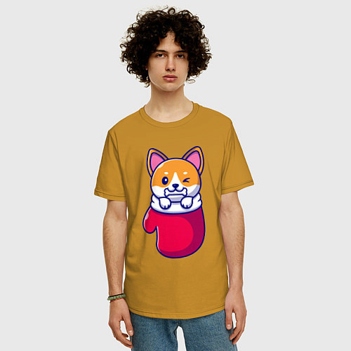 Мужская футболка оверсайз Собачка в варежке / Горчичный – фото 3