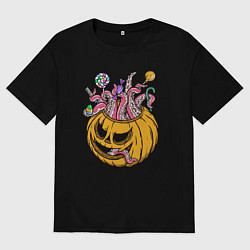 Футболка оверсайз мужская Осьминог в тыкве, цвет: черный