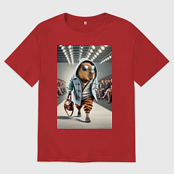 Футболка оверсайз мужская Капибара модель на дефиле животных, цвет: красный