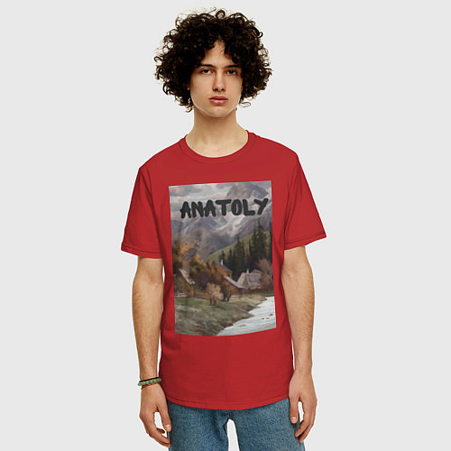 Мужская футболка оверсайз Anatoly - свежесть гор - Анатолий / Красный – фото 3