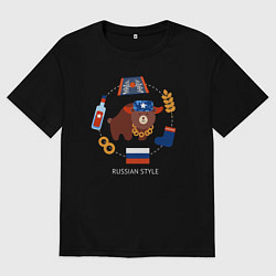 Футболка оверсайз мужская Стереотипы о России с флагом, цвет: черный