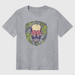 Футболка оверсайз мужская Цветы и черепок джентельмен, цвет: меланж