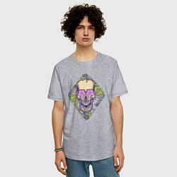Футболка оверсайз мужская Flowers mad skull, цвет: меланж — фото 2
