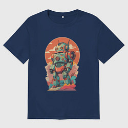 Футболка оверсайз мужская Ретро робот в стиле аниме, цвет: тёмно-синий