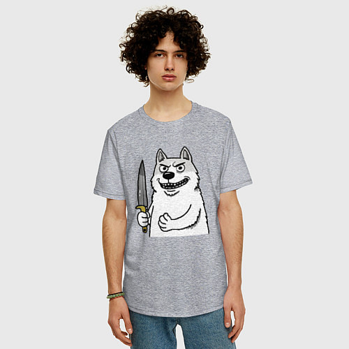 Мужская футболка оверсайз Белый пес с ножом / Меланж – фото 3