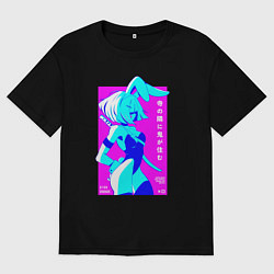 Футболка оверсайз мужская Девочка зайчик-самурай с катаной - sexy, цвет: черный