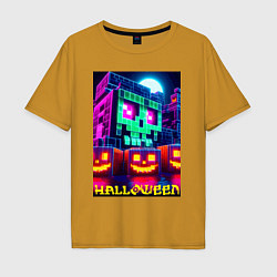 Футболка оверсайз мужская Halloween and Minecraft - collaboration, цвет: горчичный