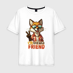 Футболка оверсайз мужская Лисёнок в очках - little fox - мой дикий друг, цвет: белый