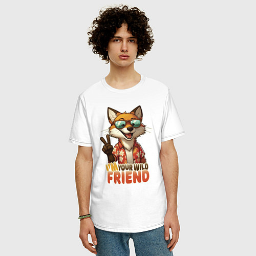 Мужская футболка оверсайз Лисёнок в очках - little fox - мой дикий друг / Белый – фото 3