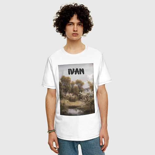 Мужская футболка оверсайз Ivan дом у озера / Белый – фото 3