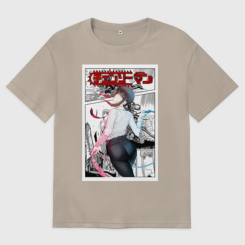 Мужская футболка оверсайз Человек-бензопила Makima Макима / Миндальный – фото 1