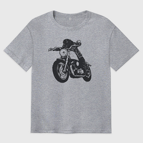 Мужская футболка оверсайз Такса на мотоцикле на чоппере / Меланж – фото 1