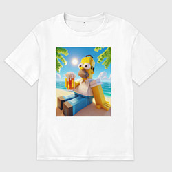 Футболка оверсайз мужская Гомер Симпсон в стиле Майнкрафт с кружкой пива - н, цвет: белый