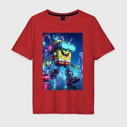 Футболка оверсайз мужская Cyber Sponge Bob - neon glow fantasy, цвет: красный