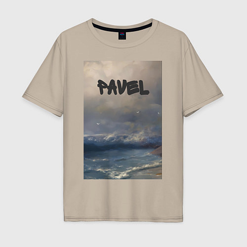 Мужская футболка оверсайз Pavel волны / Миндальный – фото 1