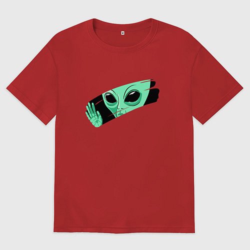 Мужская футболка оверсайз Взгляд инопланетянина через стекло / Красный – фото 1