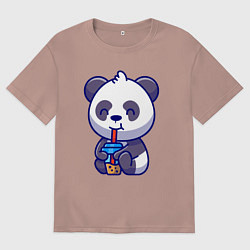 Футболка оверсайз мужская Панда и напиток, цвет: пыльно-розовый