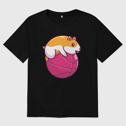 Мужская футболка оверсайз Хомяк баскетболист / Черный – фото 1