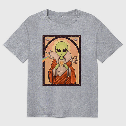 Мужская футболка оверсайз Пришелец и кот-единорог / Меланж – фото 1