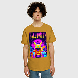 Футболка оверсайз мужская Pikachu - halloween vaporwave, цвет: горчичный — фото 2