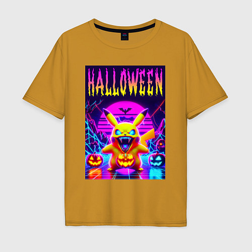 Мужская футболка оверсайз Pikachu - halloween vaporwave / Горчичный – фото 1