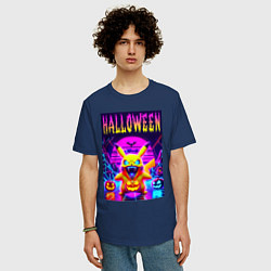 Футболка оверсайз мужская Pikachu - halloween vaporwave, цвет: тёмно-синий — фото 2