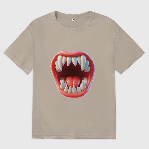 Мужская футболка оверсайз Открытый рот с зубами / Миндальный – фото 1