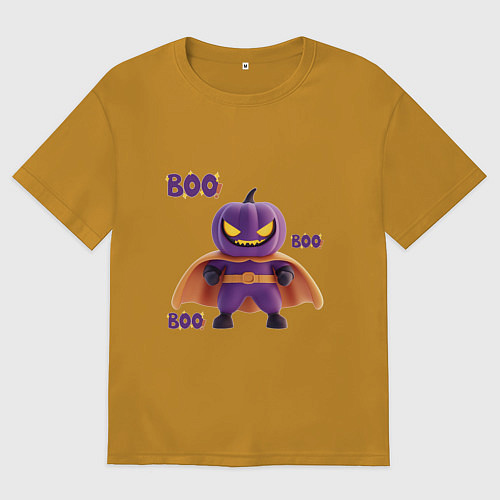 Мужская футболка оверсайз Тыква супермен - хеллоуин / Горчичный – фото 1