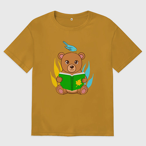Мужская футболка оверсайз Медведь с книжкой / Горчичный – фото 1