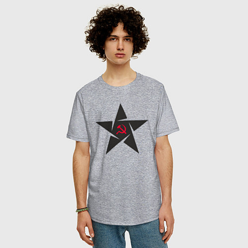 Мужская футболка оверсайз Black star USSR / Меланж – фото 3