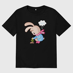 Футболка оверсайз мужская Зайка посадил цветок, цвет: черный