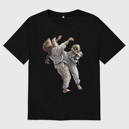 Мужская футболка оверсайз Каратэ удар ногой / Черный – фото 1