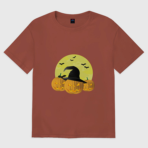 Мужская футболка оверсайз Зловещие тыквы / Кирпичный – фото 1