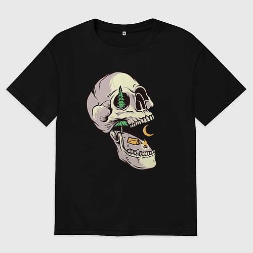 Мужская футболка оверсайз Кемпинг в черепе / Черный – фото 1