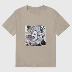 Мужская футболка оверсайз Лицо в абстракционистском стиле и животные