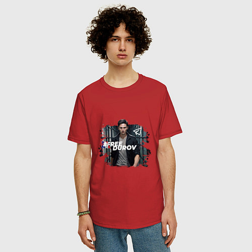 Мужская футболка оверсайз Дуров free свободу Павлу / Красный – фото 3