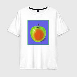 Футболка оверсайз мужская Яблоко на фиолетовом фоне - pop art, цвет: белый