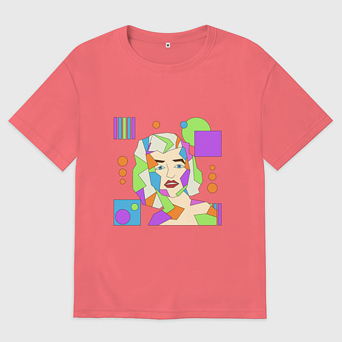 Мужская футболка оверсайз Мэрилин Монро абстрактный женский портрет / Коралловый – фото 1