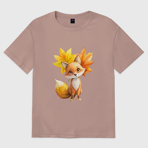 Мужская футболка оверсайз Лисичка и осенние листья / Пыльно-розовый – фото 1