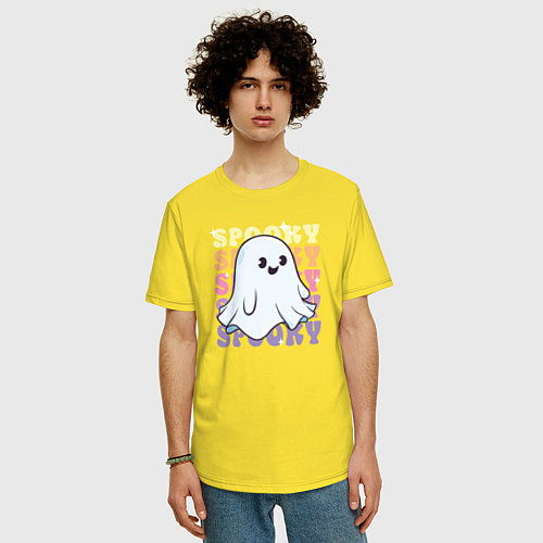 Мужская футболка оверсайз Cute little spooky ghost / Желтый – фото 3
